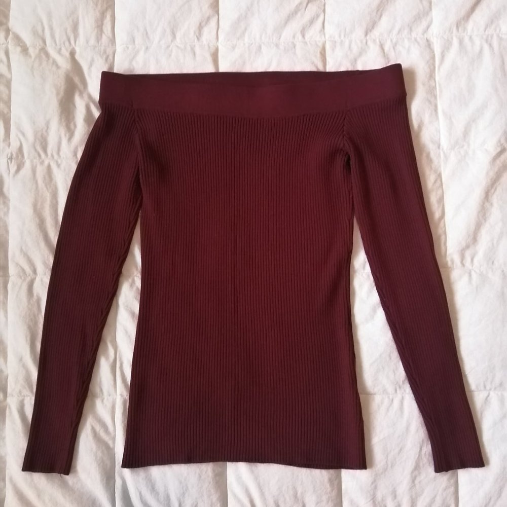 GUESS Off the Shoulder Rib Sweater - Medium